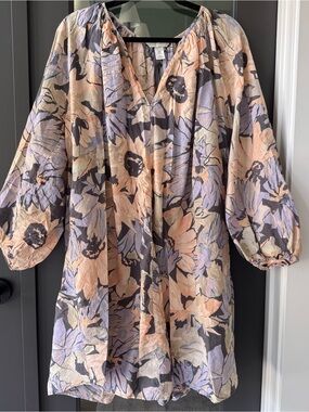 H&M Peach and Lavender Floral Shift Dress 100% Cotton